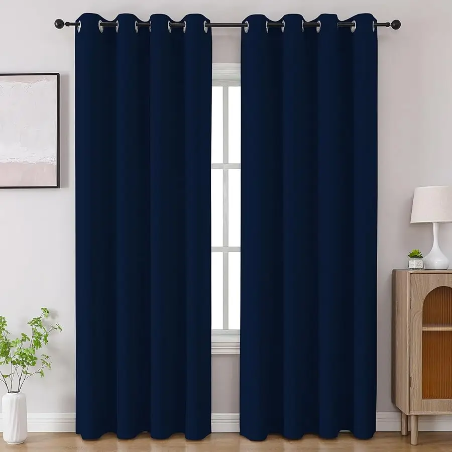 

Na y Blue Blackout Curtains 84 inch Length 2 Panels Set, Room Darkening Drapes for Li ing Room Bedroom, Thermal Insulated Light