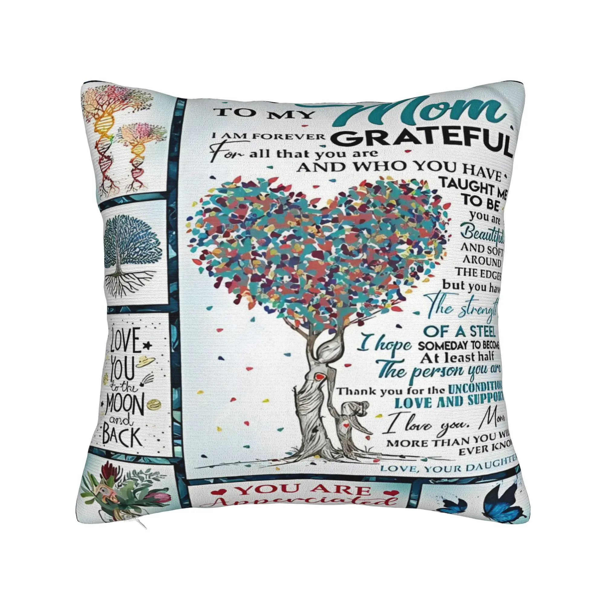 Mother's Day Heart Tree Square Pillow Cases Letter From Daughter Cushion Covers Zippered Decorative Pillowcover for Car 45*45cm