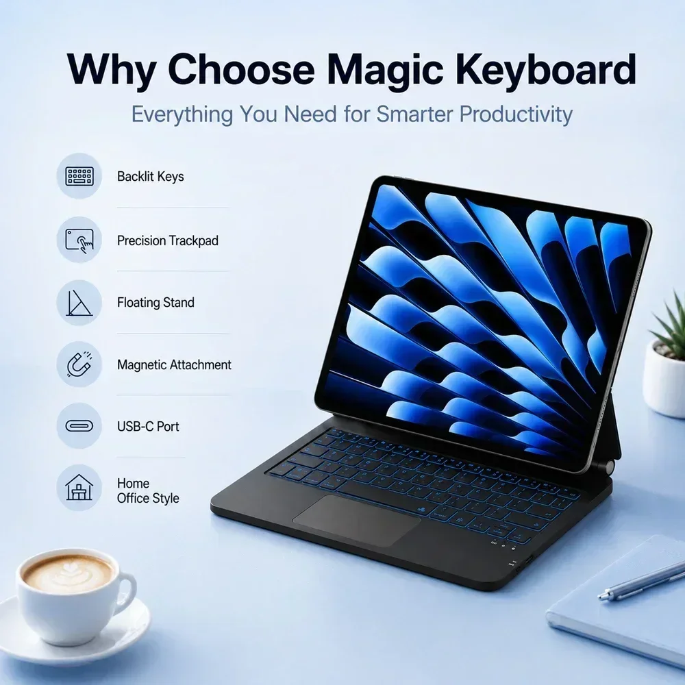 Backlit Magic Touchpad Keyboard Case For iPad A16 2025 11th 10th Gen 10.9in 11in A2696 A2757 A3354 A3355 Bluetooth Slim Magnetic