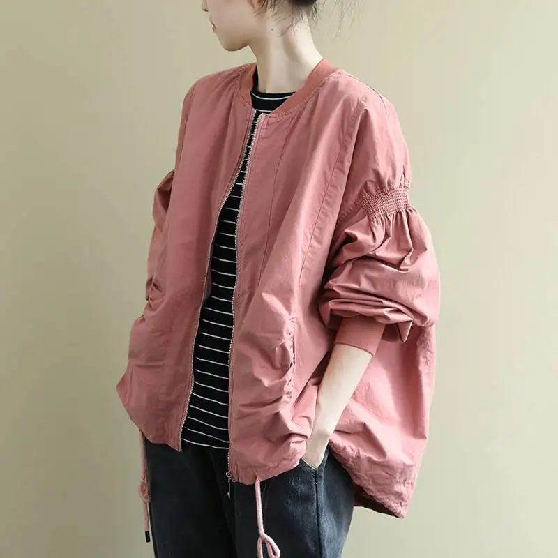 

Korean Fashion Short Windbreaker Jacket Women Autumn New Loose Baseball Jacket Versatile Long Sleeved Womens Coat
