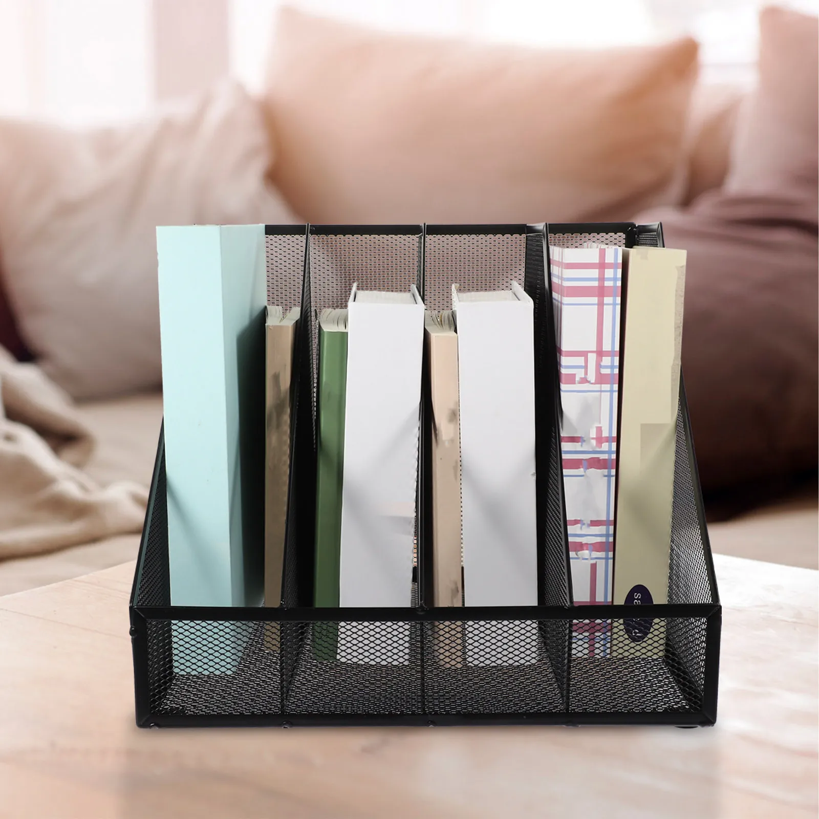 

A4 Metal Mesh File Holder Black 4-Compartment Desktop Organizer Office File Storage Rack Document Sorter Office Desk Organizer