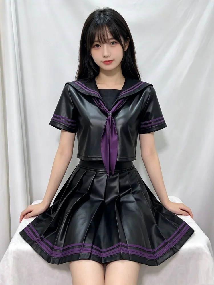 Cosplay PU Skirts Sets School Student Uniform Role Play Costume Women Cute Mini Skirt Set College Girl Cos Anime Uniform Series