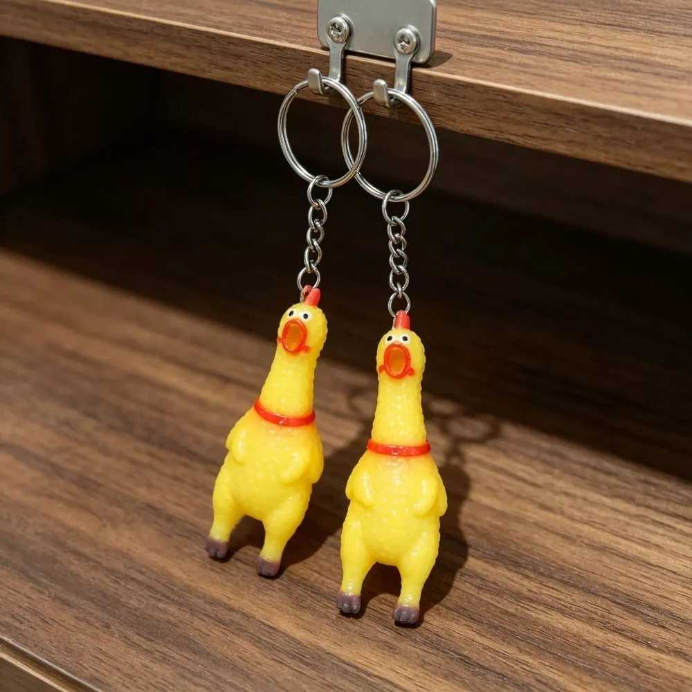 Yellow Mini Plastic Squeeze Shrilling Screaming Chicken Keychain Car Key Small Pendant Cute Cartoon Modeling Backpack Ornament
