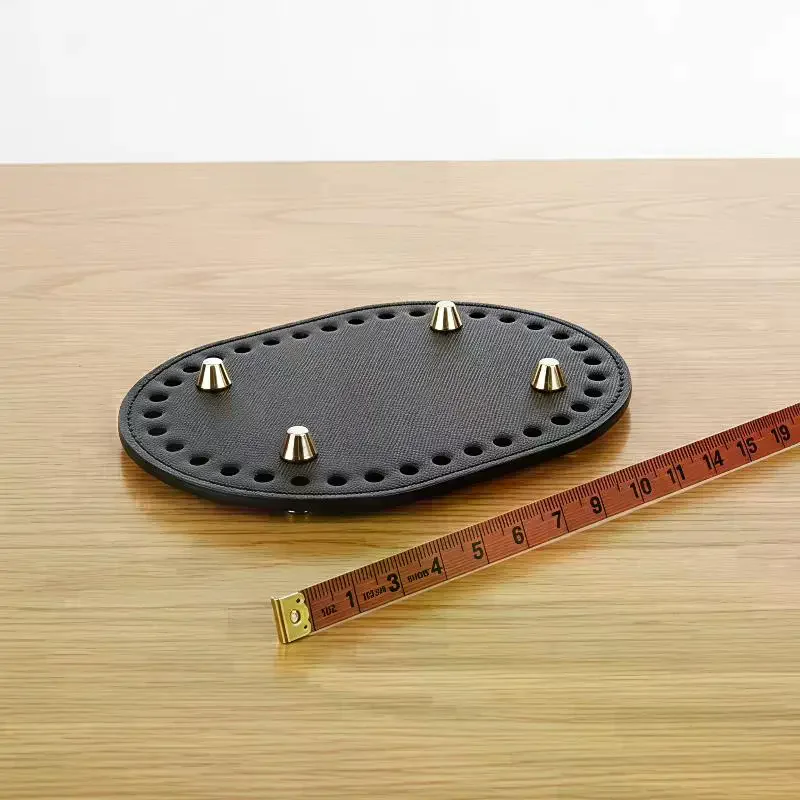 PU Leather Oval Crochet Bag Base Pre Punched Holes Metal Stud Feet For DIY