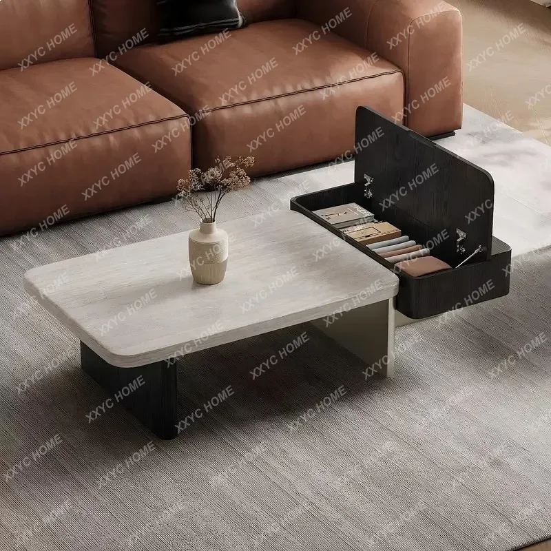 XX Luxury Travertine Nesting Coffee Table Set Mid-Century Rectangular For Small Living Room
