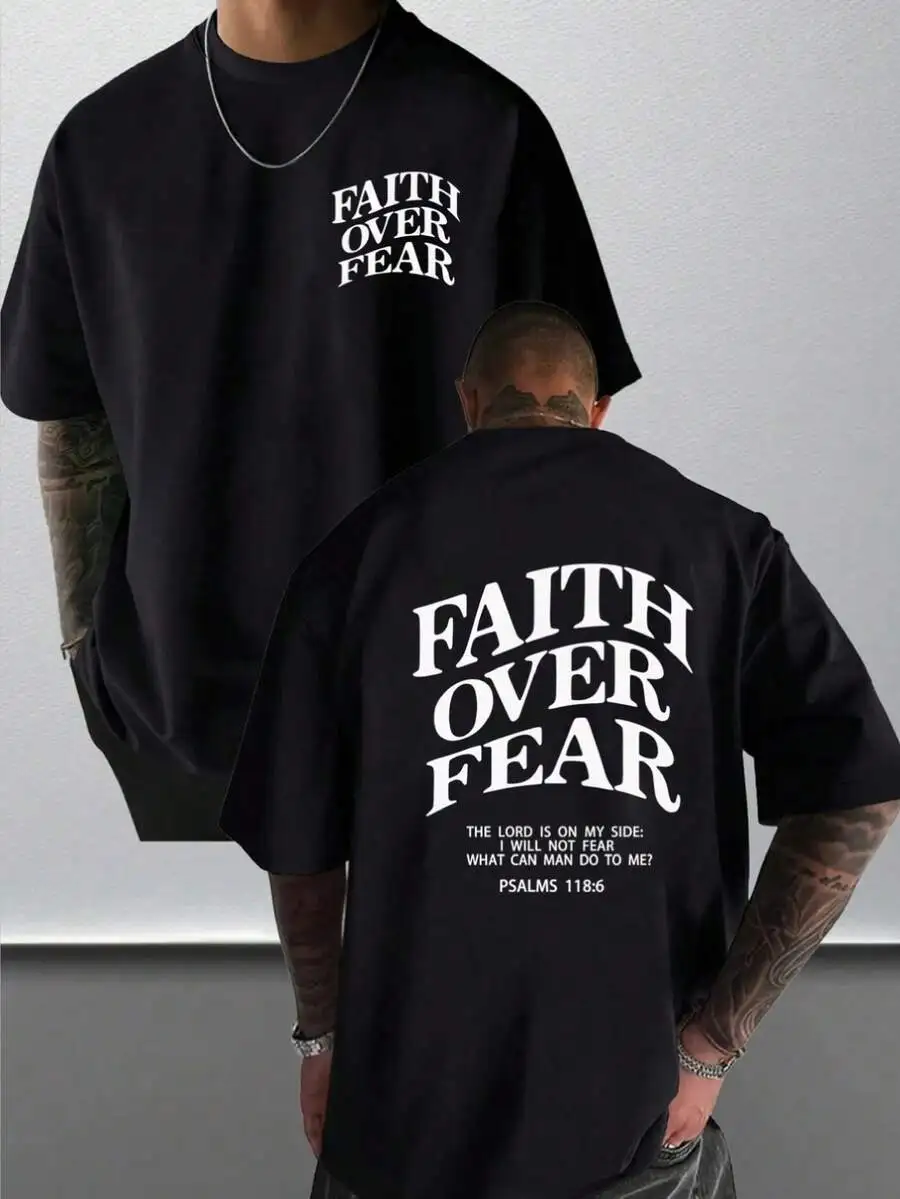 Men's Graphic T-Shirt Faith Over Fear Daily Wear 100% Cotton Unisex Gift Idea For Him Her Streetwear Design Comfortable Casual T
