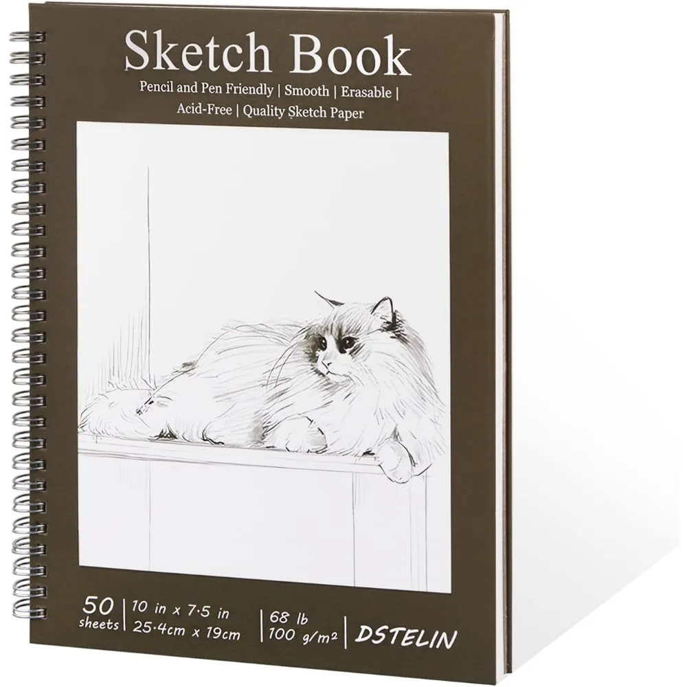 10 X 7.5 Inch Spiral Bound Sketch Book with 50 Sheets of Acid-Free Paper for Drawing and Sketching