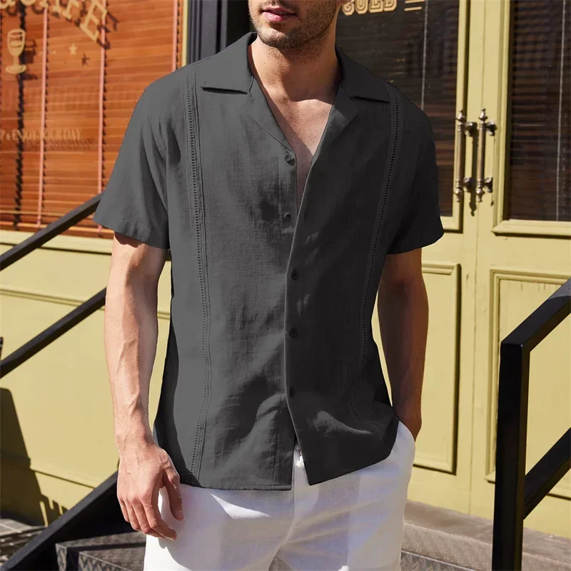 

Summer Cotton Linen Shirts For Men Elegant Formal Shirt Casual Blouses Male Short Sleeve Social Shirts Top Dress Business Shirt