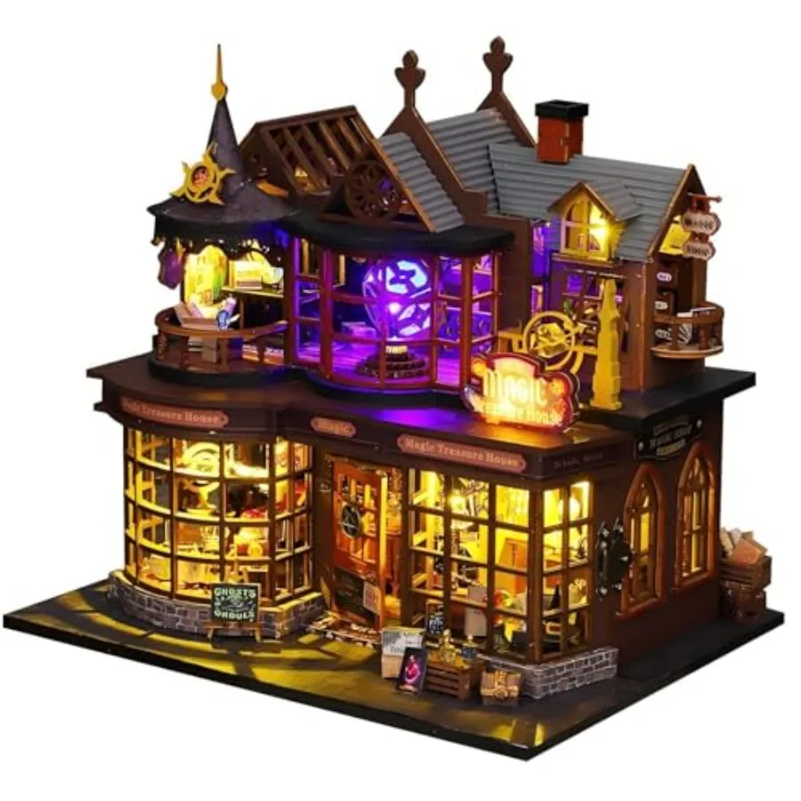 

DIY Miniature House Kit with Furniture for Adults Teens Open Door Design Magic Treasure House Model Dollhouse Kit in Wooden Bro