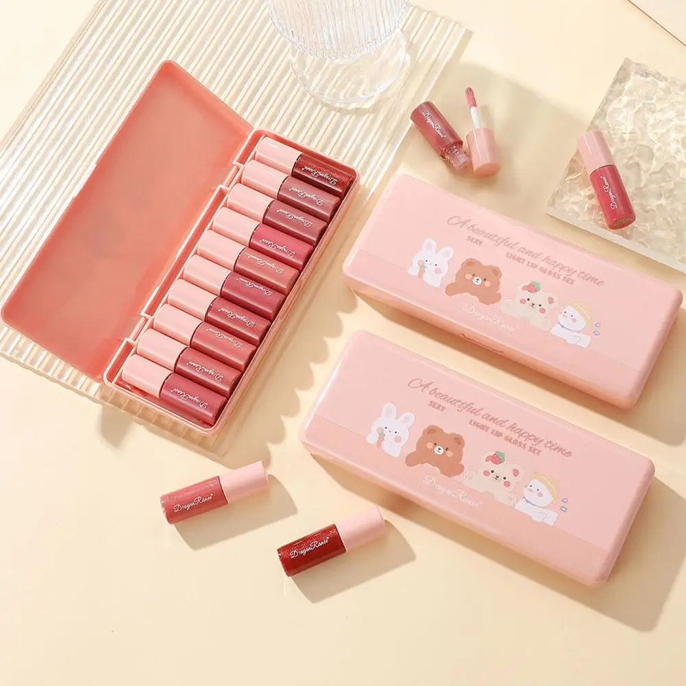 10 個グリッターリップグロスセット簡単に着色できるノンスティックカップミラー真珠光沢のあるセットグリッターリップグレーズセット保湿口紅 J5B1