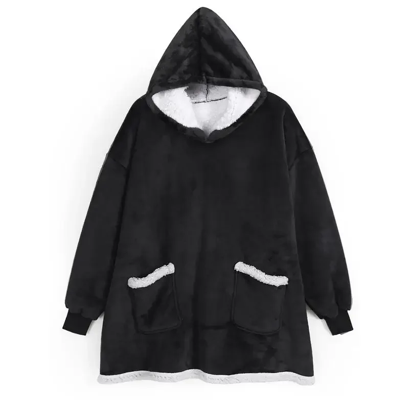 

Women Men Thick Fleece Cotton Robe Oversize Hooded Nightgown Lady Sleepweawr Tv Blanket Sweatshirt Comfortable Jacket Loungewear
