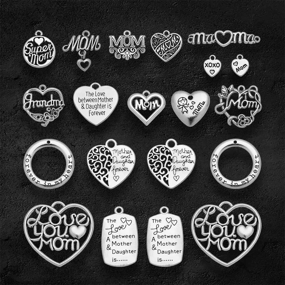 5-50pcs/lot Antique Mom Mother Daughter Charms Heart Love Pendants For Diy Jewelry Making Supplies Wholesale Items Resale Bulk
