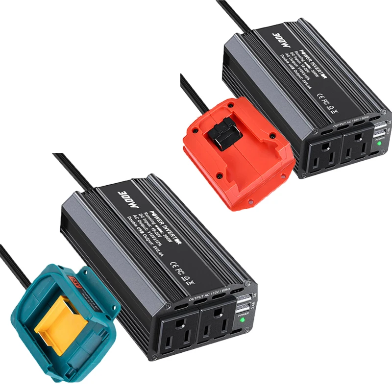 

300W Portable Inverter Power Station Compatible for Makita/DW/Milwaukee 18/20V Batteries Smart Transformer Outdoor Work Adapter