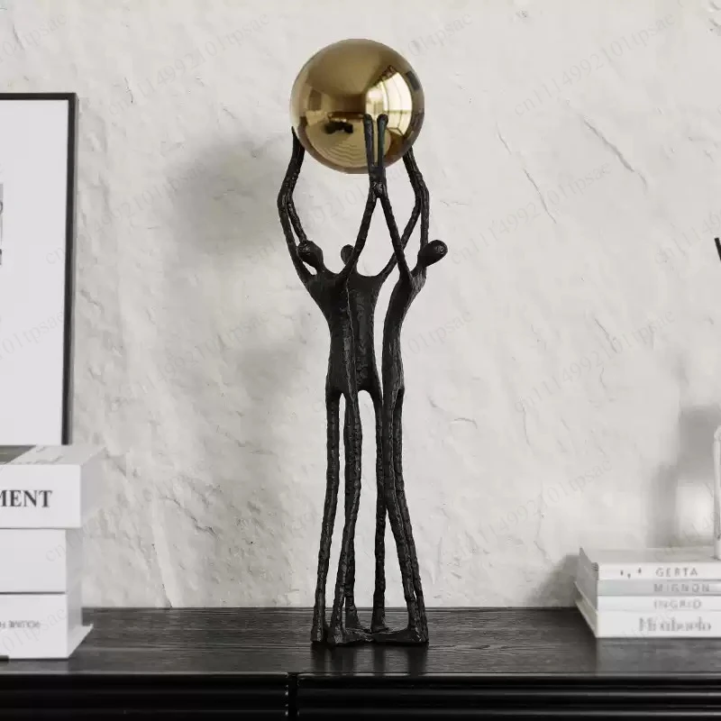 Simulated Character Sculpture Golden Ball Frame Small Statue Metal Small Statue Home Decoration Accessories