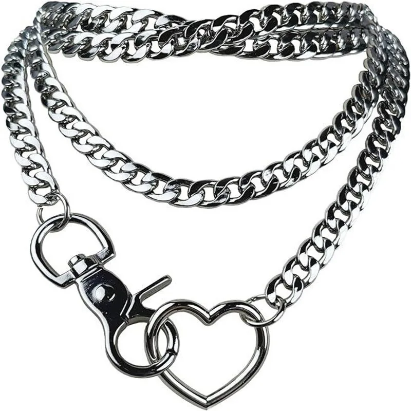 Punk Love Heart Y Shaped Necklace For Unisex Trendy Stainless Steel Multilayered O-Ring Choker Chain Jewelry Casual Party Gift
