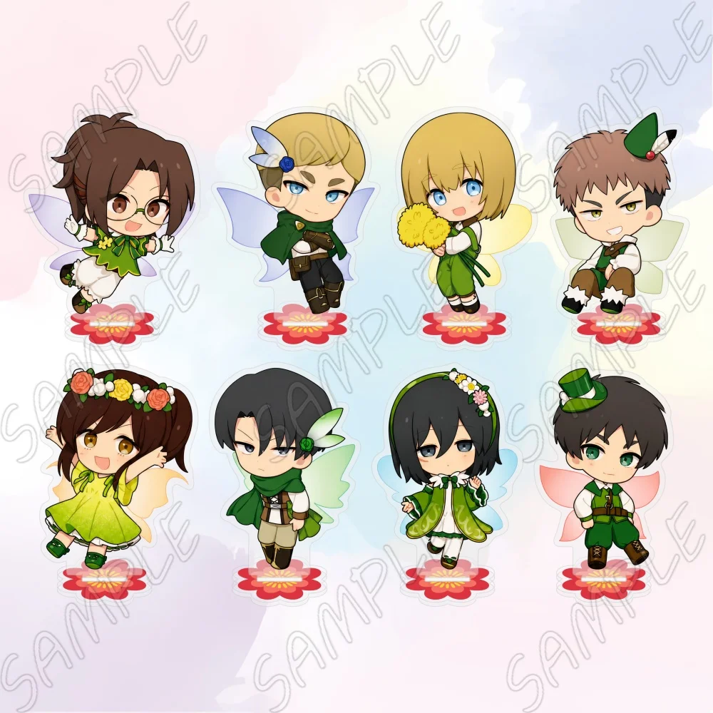 Anime Attack on Titan 10cm Chibi Acrylic Stand Cute Fairy Elf Style Eren Levi Mikasa Shingeki No Kyojin Action Figure Keychain