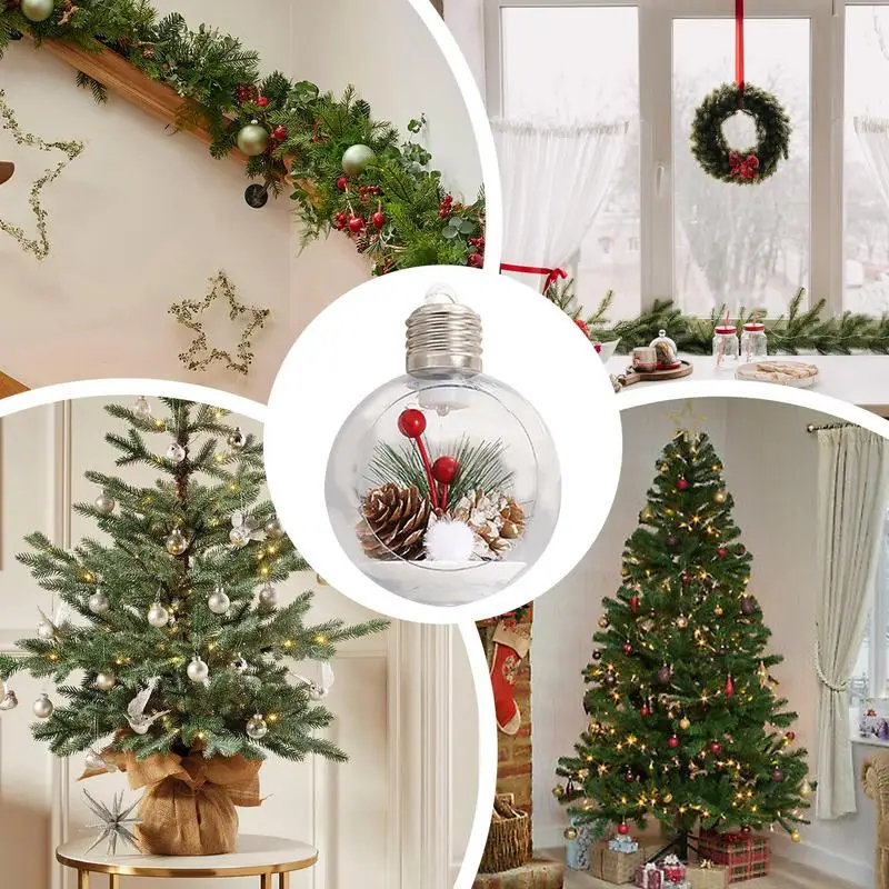 2pc Transparent Ball Light PVC Hanging Bulb Christmas Trees Bauble Ornament Wedding Gift Present Party Home Christmas Decoration