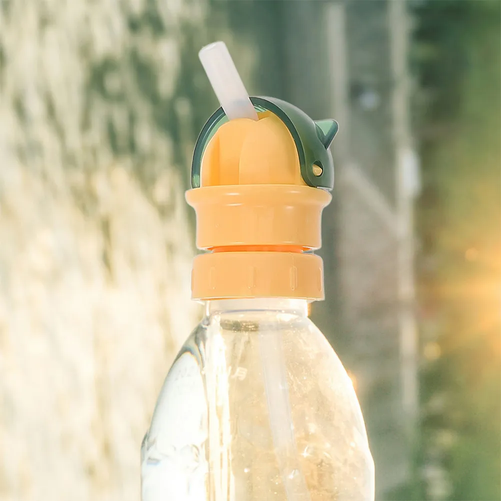2Pcs Kids Bottle Caps Spillproof Straw Lid Anti-Choke Design with Storage Container Portable Reusable Water Bottle Replacement