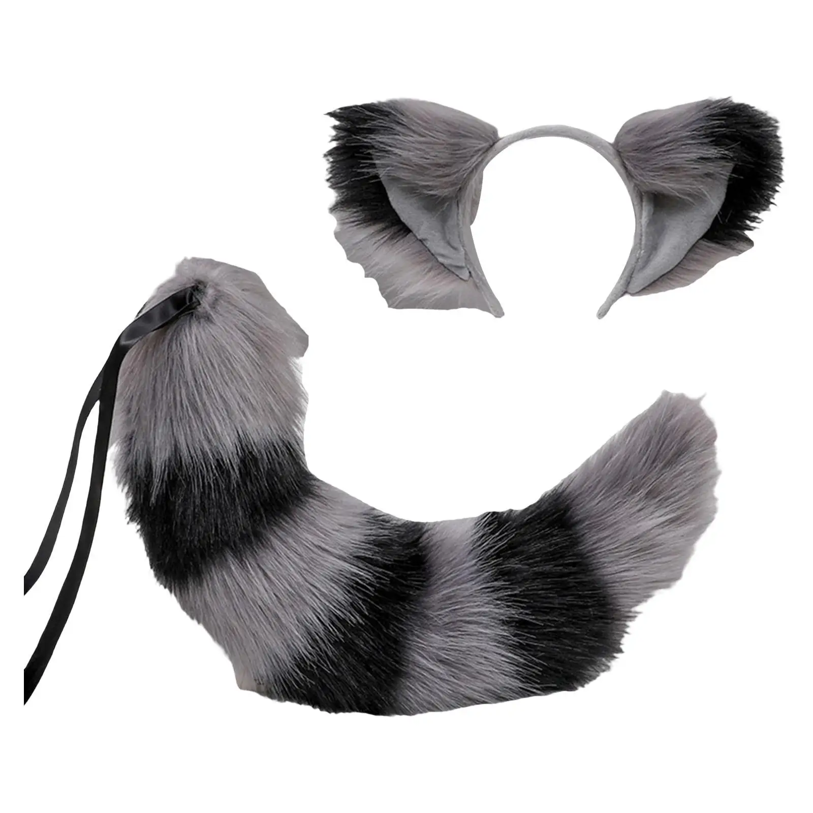 Long Fox Ears Tail Cosplay Halloween Toys Headwear Adults Party Children
