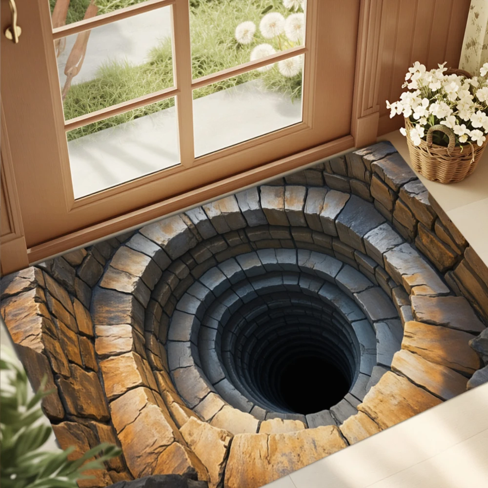 Premium Printed Entryway Doormat Outdoor Indoor Polyester Mat Decorative Layered Stone Spiral Design Entrance Rug Home Decor Wat