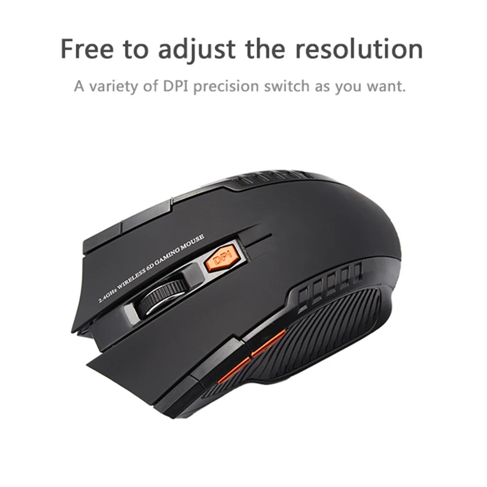 2.4ghz Wireless Optical Gaming Mouse Black 6 Buttons USB Receiver Dpi Adjustable Ergonomic Design 10m Range