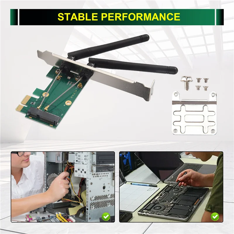 AC23-Wireless Card Wifi Mini PCI-E Express To PCI-E Adapter With 2 Antenna External For PC