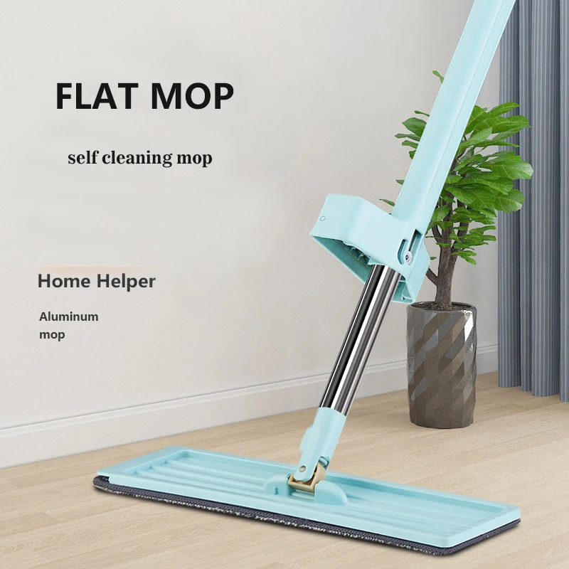 Dust Mop for Floor Cleaning Dry Wet Flat Squeeze Mop with Stainless Pole 2 Reusable Washable Mop Pads Hardwood Floor Cleaning