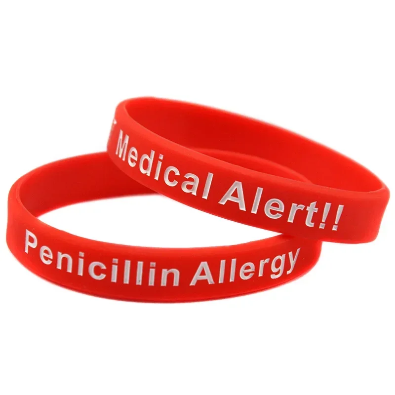 50 Pcs Penicillin Allergy Silicone Bracelet Adult Size 3 Colors