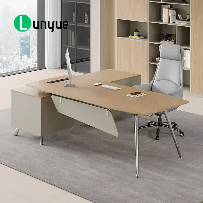Modern L Shaped Administrative Desk Manager Office Table with Side Cabinet Combination Lock for Wholesale Office Projects