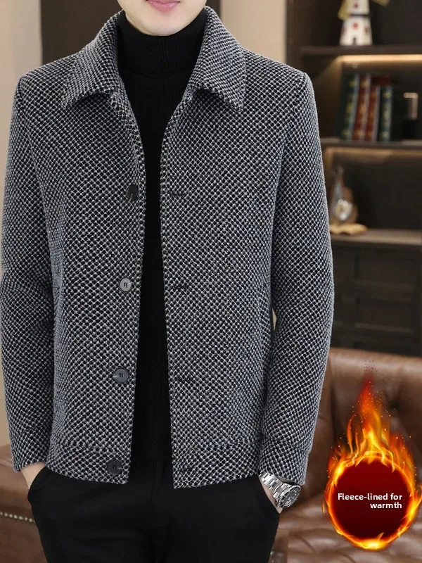 

Sli Casual Men's ort Fce Lined Woolen Jaet Stand Collar Zipper Warm Faion Urban Sle Winter Coat for Men