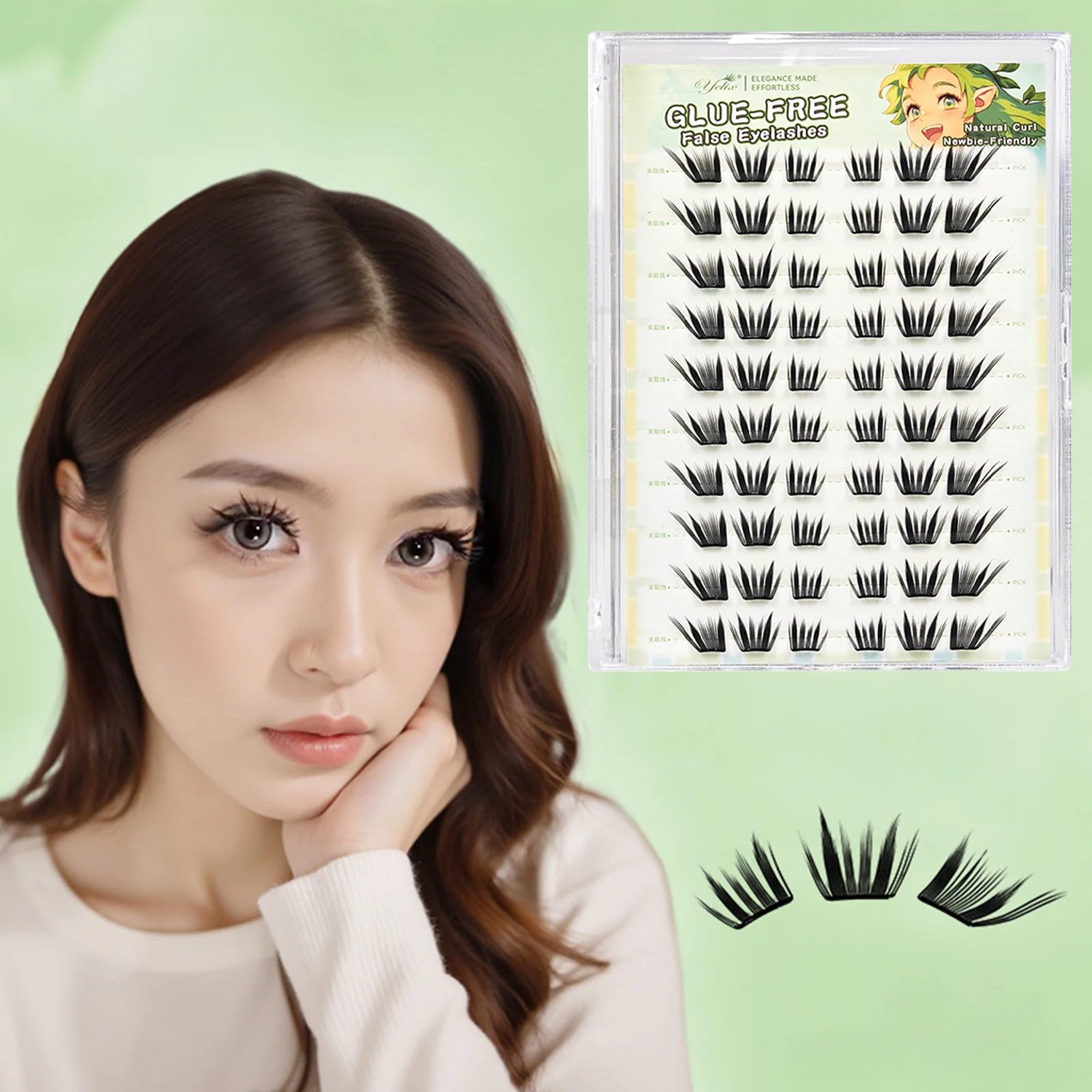 接着剤不要のつけまつげ エクステンション シングルクラスター 0.07mm ブラック 8.5～12.5mm ミックス長さ Cカール 高品質ファイバーラッシュ まつげ