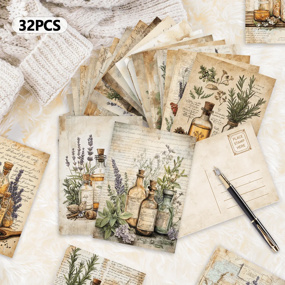 32 Stück Vintage-Kräuterpostkarten, Weihnachtsgrußkarten mit Kräutermotiv, Wohnzimmerdekoration, Studentengeschenk, dicker Karton mit hoher Auflösung