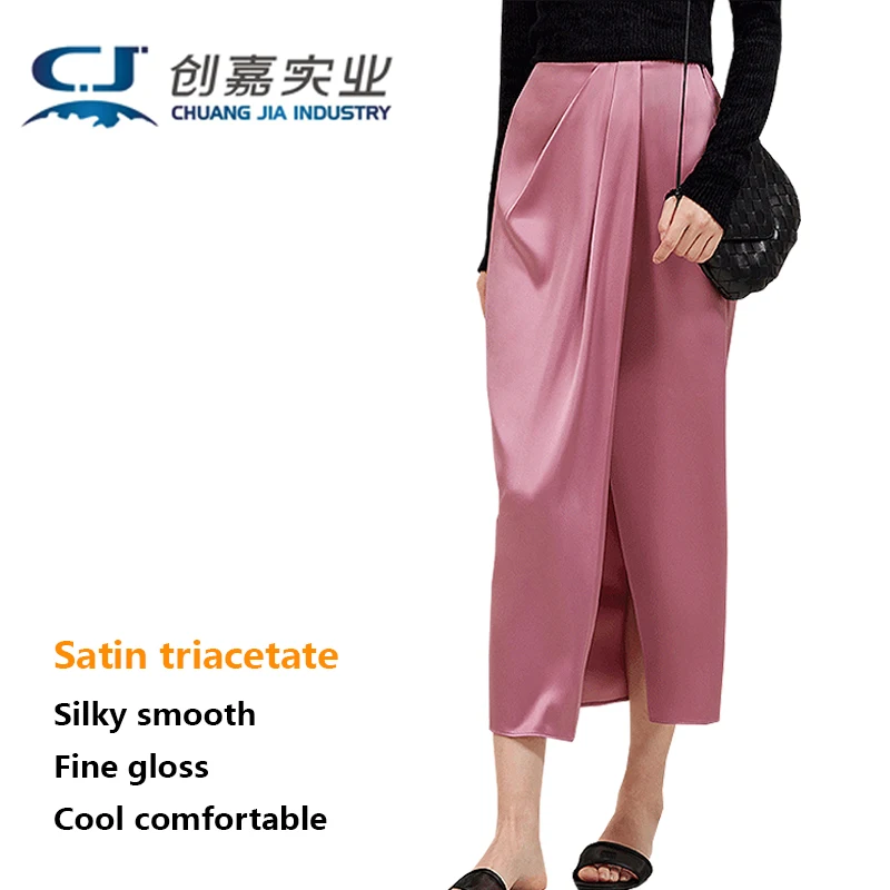 Triacetate Satin Ladies Skirt Pink Split Fashion Skirt Business Company Workplace Street Women's Soft Comfortable Spring Summer