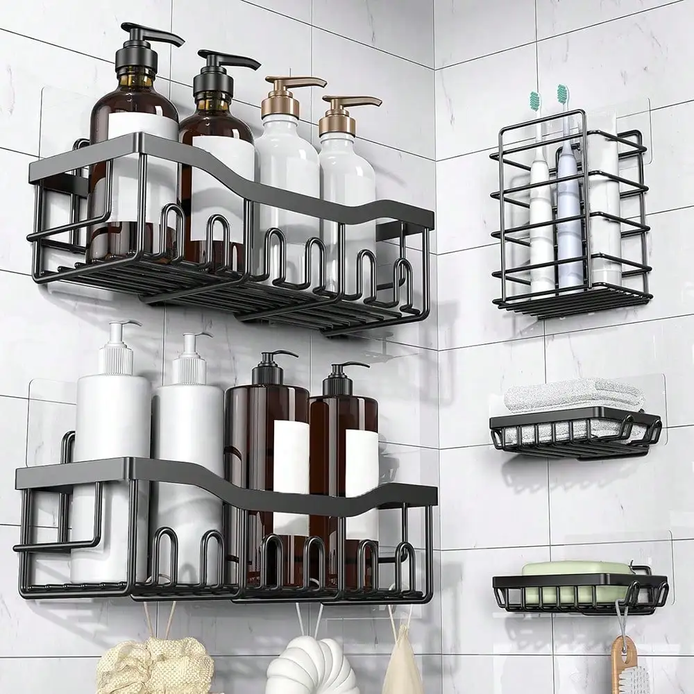 5pcs Adhesive Shower Caddy Organizer: A Rust-Proof Storage Revolution thumbnail
