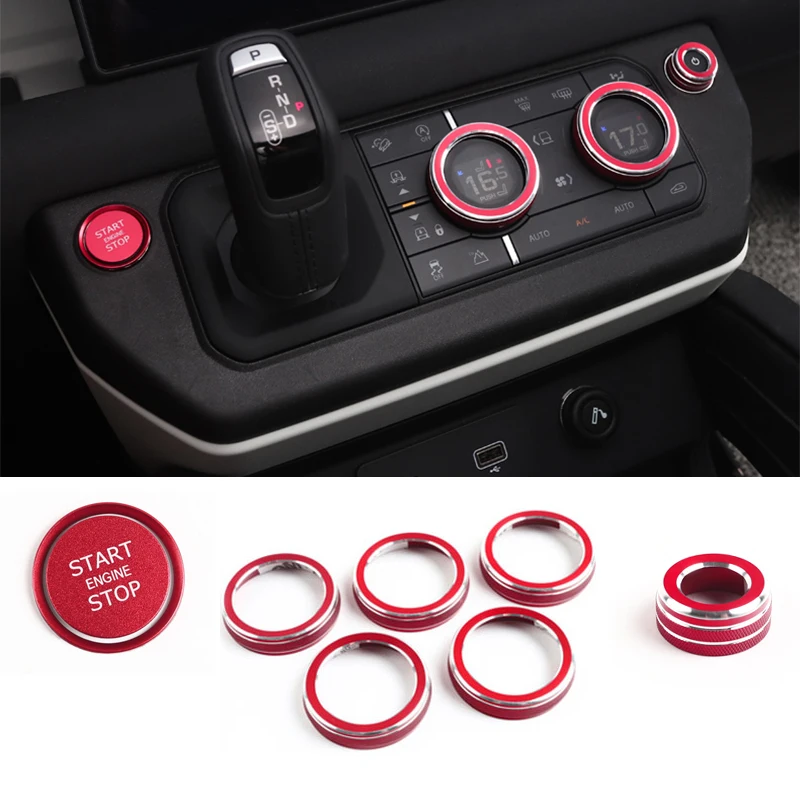 for 20-24 Land Rover Defender central control air conditioning knob circle, audio decoration circle, one click start sticker mod