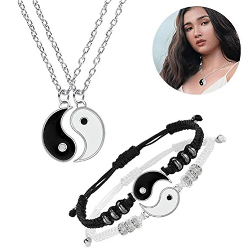 Wu 2022 New Jewelry Alloy Tai Chi Woven Bracelet Eight Eight Yin and Yang Pendant Stitching Necklace Hand Woven Rope Jewelry Set