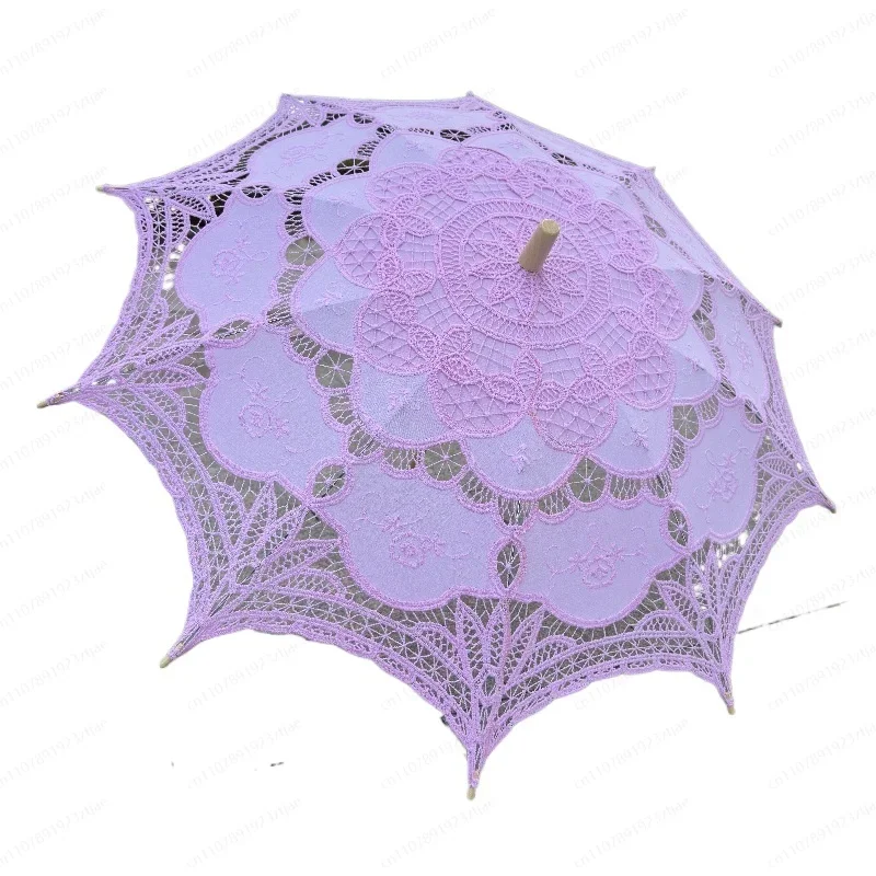 JMZ Hollow Craft Lace Umbrella Women Cotton Embroidery Decorative Dance Photography Prop European Style Hollow Out Design
