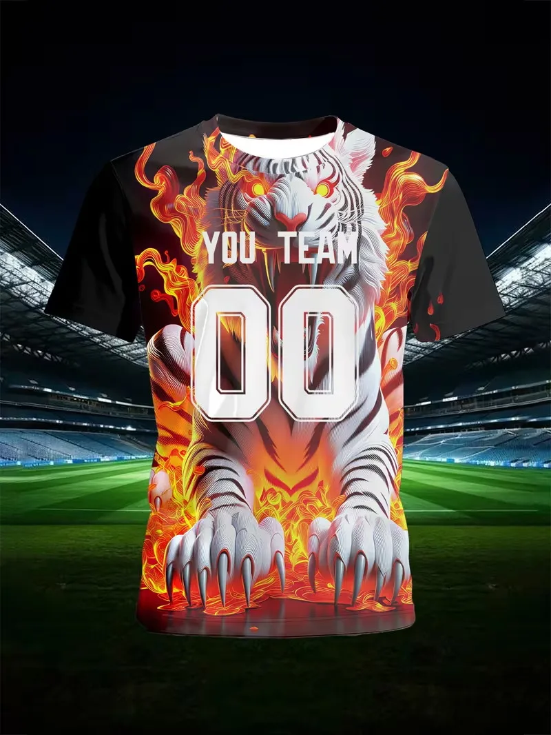 Custom Name And Number Short-sleeve Football Jersey T-shirt For Men Training Wear Tiger Print Soccer Jersey Tshirts