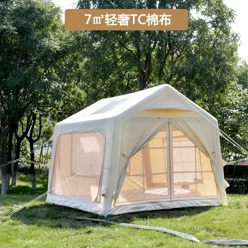 7 square meters outdoor inflatable tent family camping play rain and mosquito proof viewing polyester cotton quick open double l