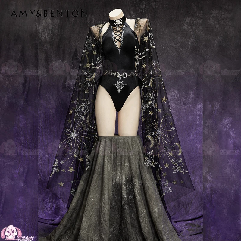 

Gothic Dark 2025 Autumn New Women's Clothing Original Design Punk Black Sexy Hot Girl Sweet Cool Jumpsuit Halloween Suit Ladies