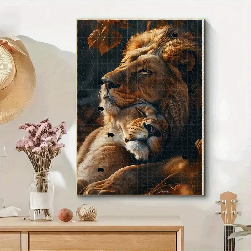 Lion, Cuddling, Leaf Puzzle 500pcs/1000pcs Adult Puzzle - Interactive Family Game, College Roommate Interaction - Mental Chall