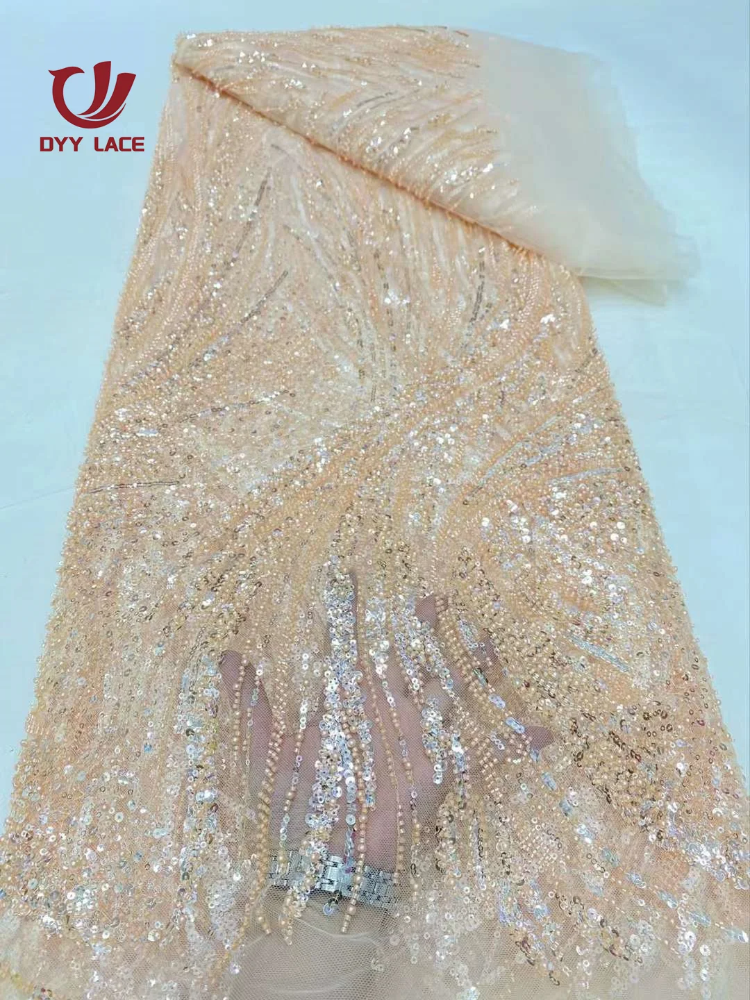 Luxury French Beaded Groom Tulle Lace Fabric 2024 High Quality African Net Lace Fabrics With Sequins For Evening Dresses 5 Yards