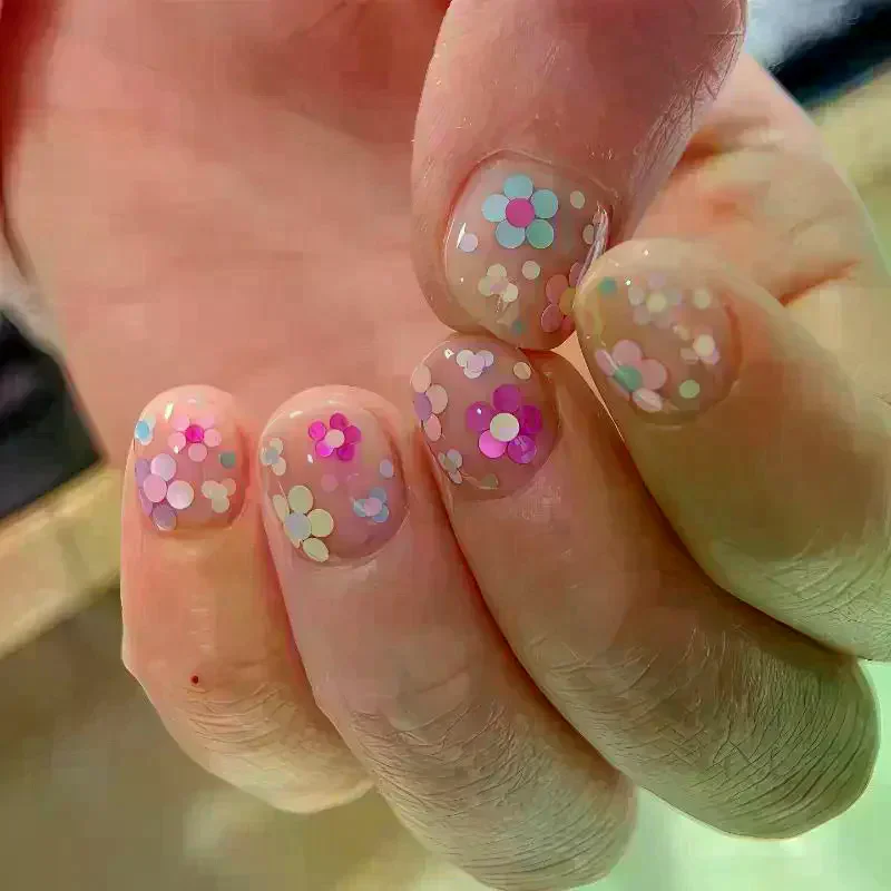 12 Grids Mixed Mini Circular Colorful Nail Glitter Wave Point Sequin Sparkling Flower DIY Nail Decoration Nail Charms