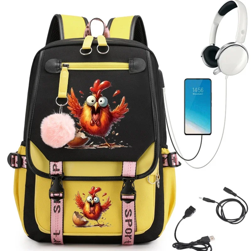 Zaino per pollo ad acquerello borse per ragazze Cartoon Pink Princess School Bags ricarica Usb cartelle per bambini Bookbag Mochila Escolar