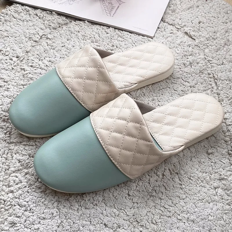 

PU Leather Couple's Winter Indoor Slippers, Anti-Slip Comfortable Soft Home Slippers, Spring Women Household Causal Shoes