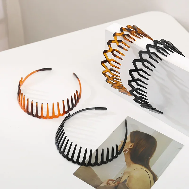 Solid Color Wave Hairbands for Women Trendy Toothed Non-slip Hair Combs Hair Accessories Women Girls Face Wash Sports Headbands