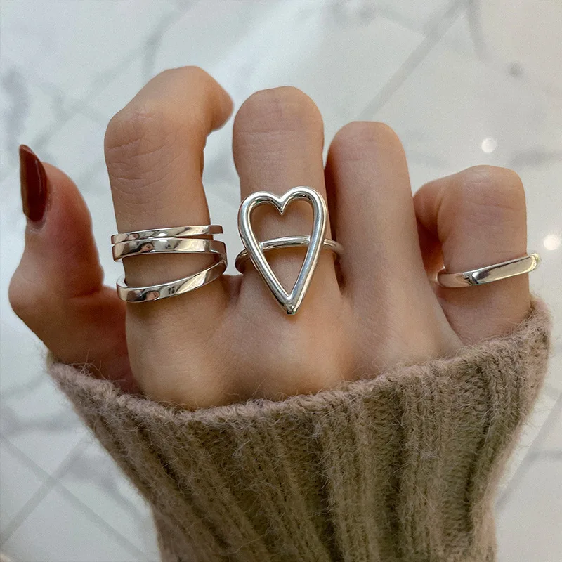 1Set Hot Selling Cold Style Hollow out Love Ring , Three Piece Set, Women's Personality, Simple and High-End Handmade Decoration