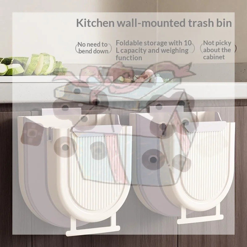 【CC】10L Hanging Kitchen Trash Can Collapsible Trash Can For Kitchen Foldable Small Garbage Can Compost Bin Under Sink Waste Bin