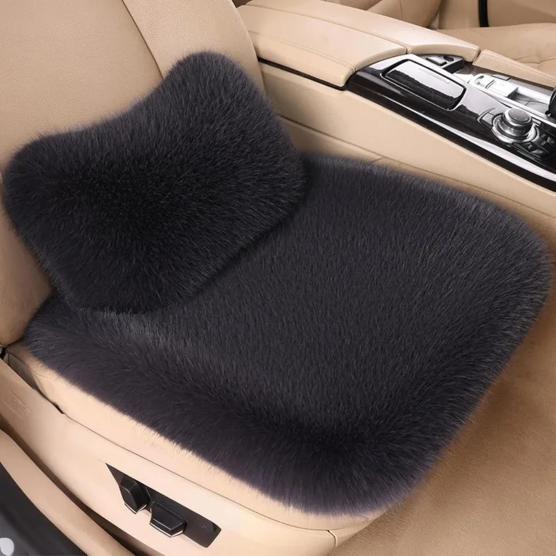 

Long Wool Fur Winter Warm Plush Universal Car Front Seat Covers Non-Slip Thick Cushion Mat Protect Soft Comfortable Durable