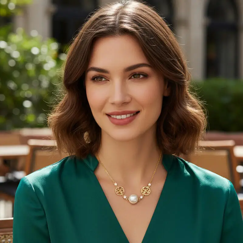 

CH ожерелье с полым кругом, подвеска из натурального жемчуга и циркония, позолоченная цепочка 45 см, элегантное классическое ювелирное изделие, подарок для женщин